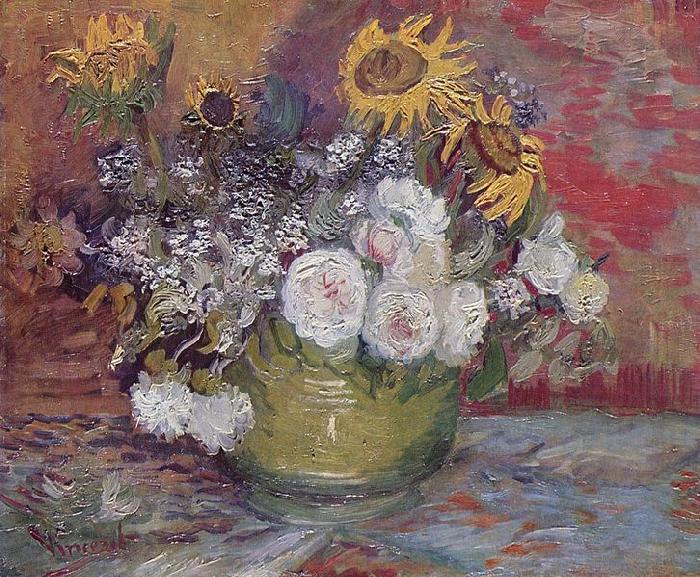 Vincent Van Gogh Stilleben mit Rosen und Sonnenblumen oil painting image